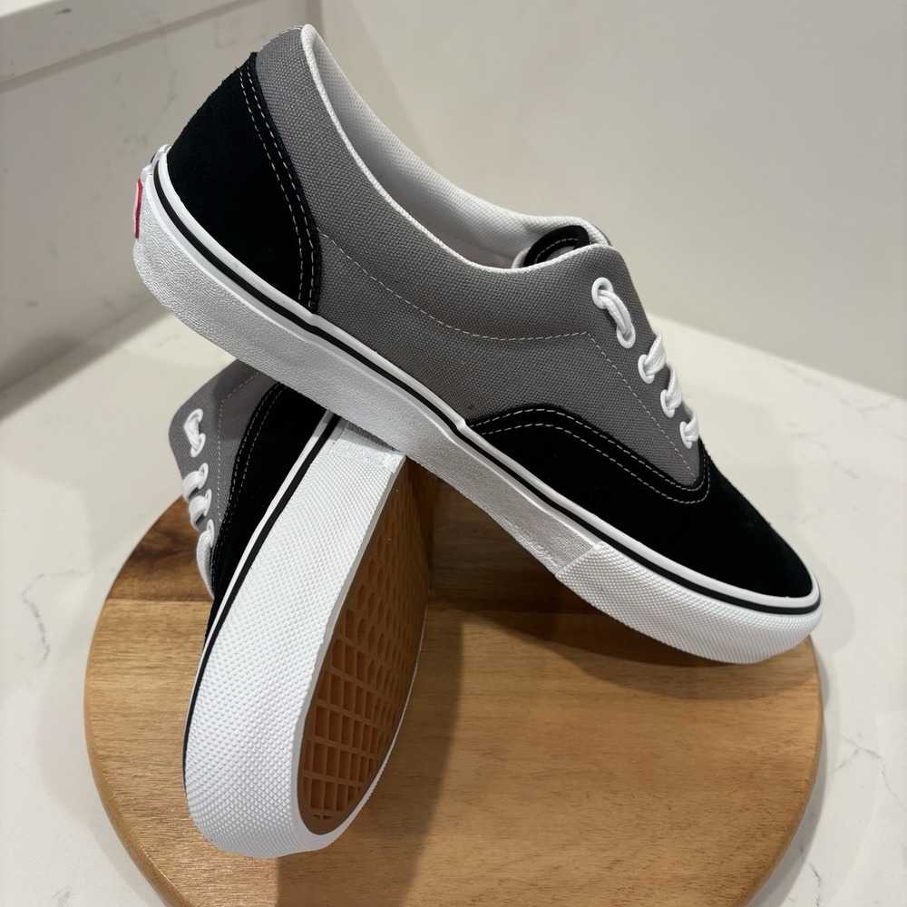Vans Shoes Mens 10.5 Skate Era Sneakers Black Gray White Popcush Canvas Low Top
